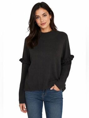 Anthropologie Kaisely Ruffle Sleeve Knit Sweater Oversized Charcoal High Low